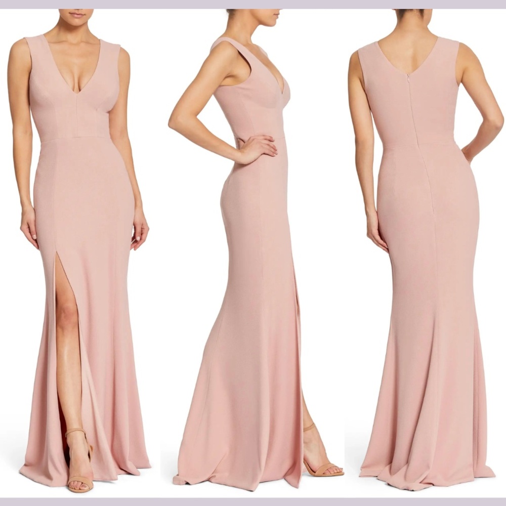 NWT Dress the Population [ Large ] Sandra‎ Plunge Crepe Trumpet Gown Blush